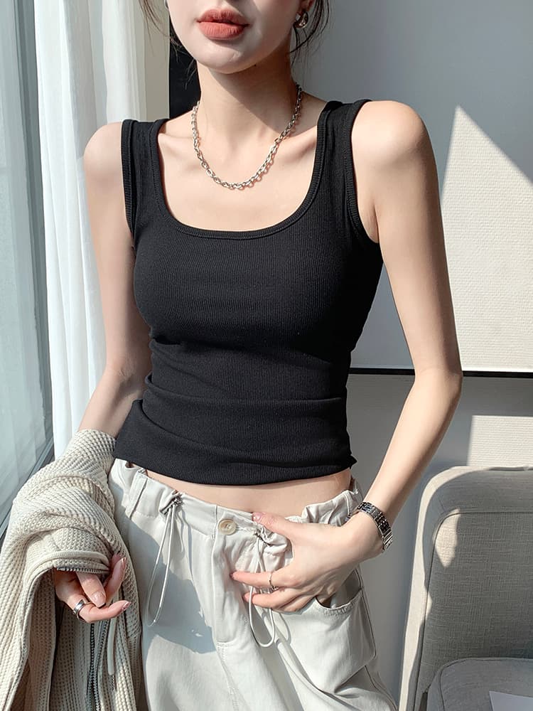 なめらか美ライン リブタンクトップ